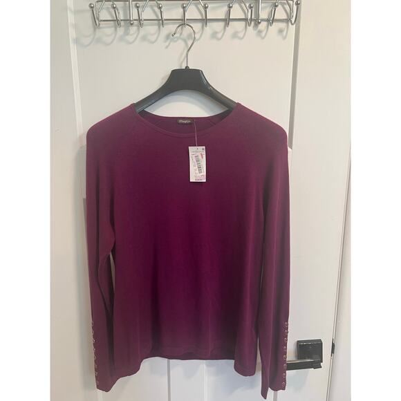 NWT $148 J.Mclaughlin Jamey Sweater Size L Jewelry Button Sleeves Purple Knit - Picture 9 of 11